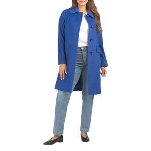 ANNE KLEIN Cobalt Wool And Cashmere Blend Club Collar Walker Coat
